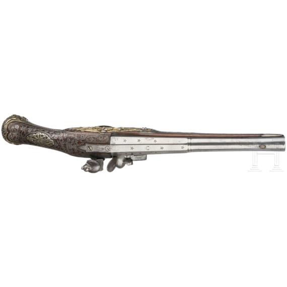 Silbermontierte Steinschlosspistole, franz&ouml;sische Fertigung f&uuml;r den nordafrikanischen Markt, um 1800