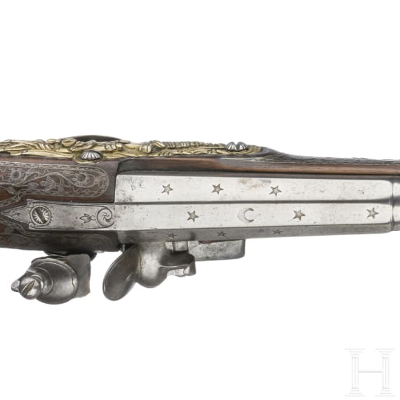 Silbermontierte Steinschlosspistole, franz&ouml;sische Fertigung f&uuml;r den nordafrikanischen Markt, um 1800