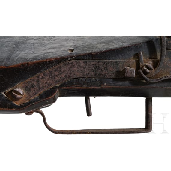 Bedeutender milit&auml;rischer Schwammschloss-Karabiner mit vier Wendel&auml;ufen, deutsch, um 1520/30