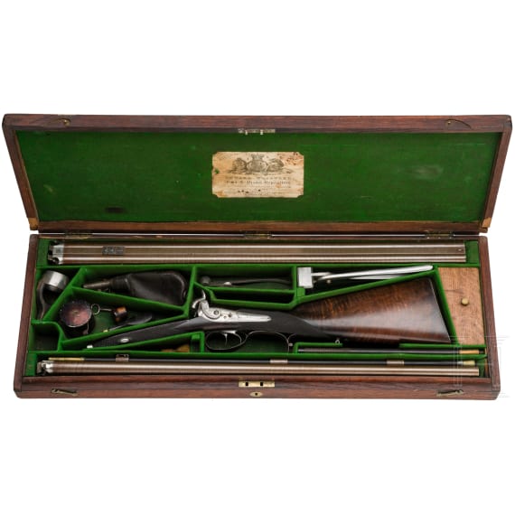 Doppelb&uuml;chse und -flinte im Kasten, Robert Ancell in Perth, um 1840