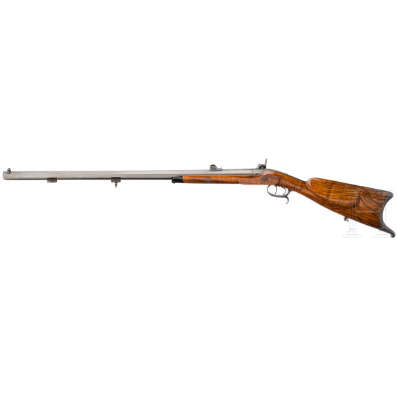 Luxus-Perkussionsb&uuml;chse f&uuml;r Jagd und Scheibenschie&szlig;en, im Kasten, Schneevoight in Lahr, um 1850