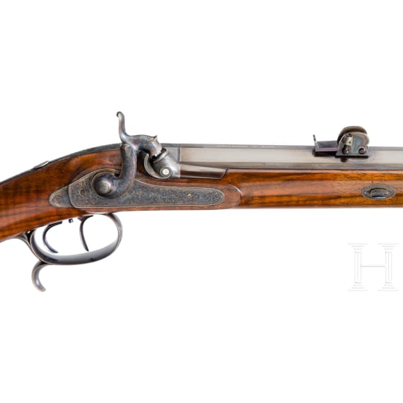 Luxus-Perkussionsb&uuml;chse f&uuml;r Jagd und Scheibenschie&szlig;en, im Kasten, Schneevoight in Lahr, um 1850
