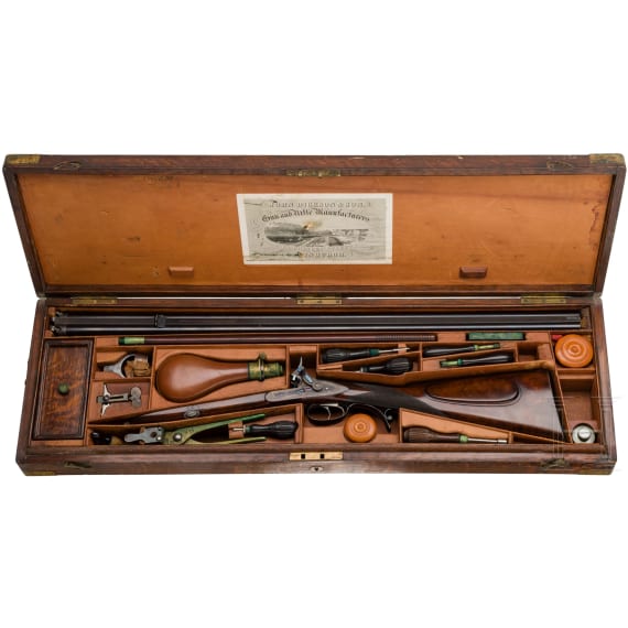 Perkussionsdoppelb&uuml;chse im Kasten, John Dickson & Son, Edinburgh, um 1850