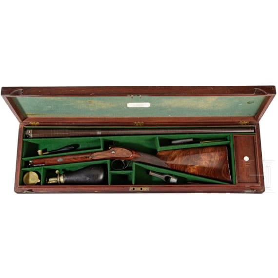 Perkussionsschrotflinte im Kasten, Purdey in London, um 1850