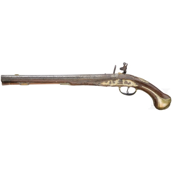 Lange Steinschlosspistole, deutsch, um 1740