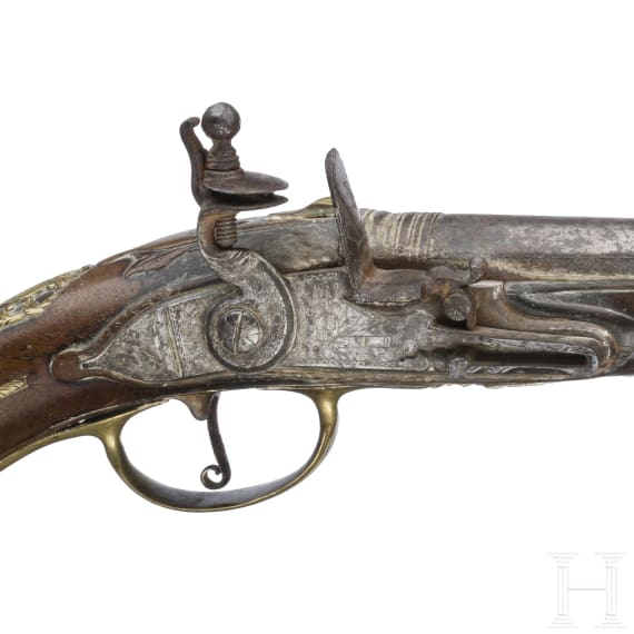 Lange Steinschlosspistole, deutsch, um 1740