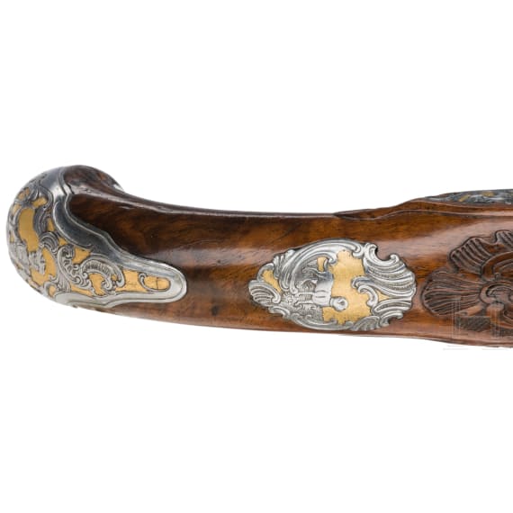 Luxus-Steinschlosspistole mit reichem Eisenschnitt, Suhl, um 1760