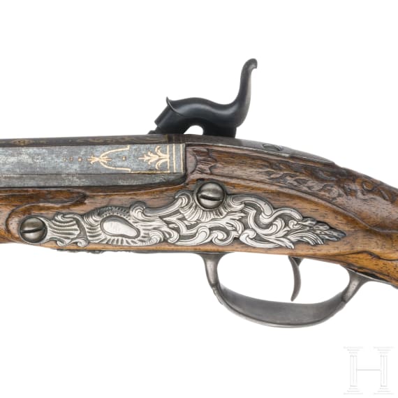 Silbermontierte Perkussionspistole, Frankreich, um 1760