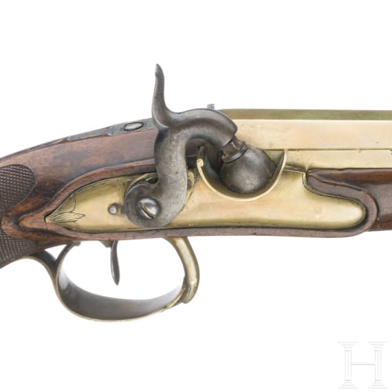 Ein Paar Offizierspistolen mit Messingl&auml;ufen, Frankreich, um 1810