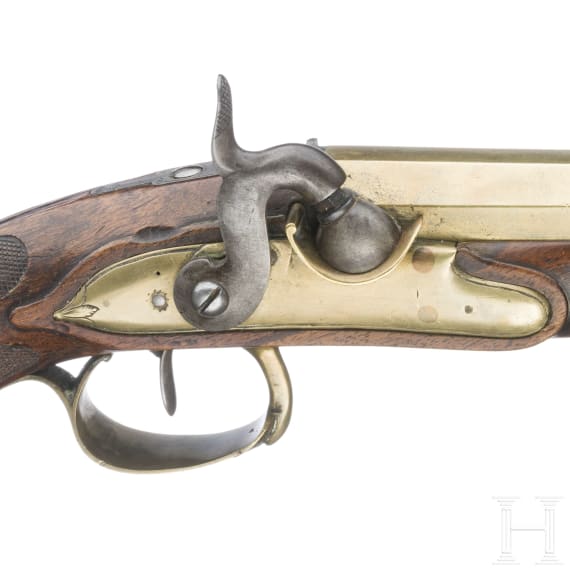 Ein Paar Offizierspistolen mit Messingl&auml;ufen, Frankreich, um 1810