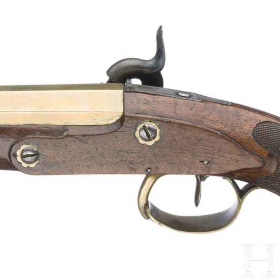 Ein Paar Offizierspistolen mit Messingl&auml;ufen, Frankreich, um 1810