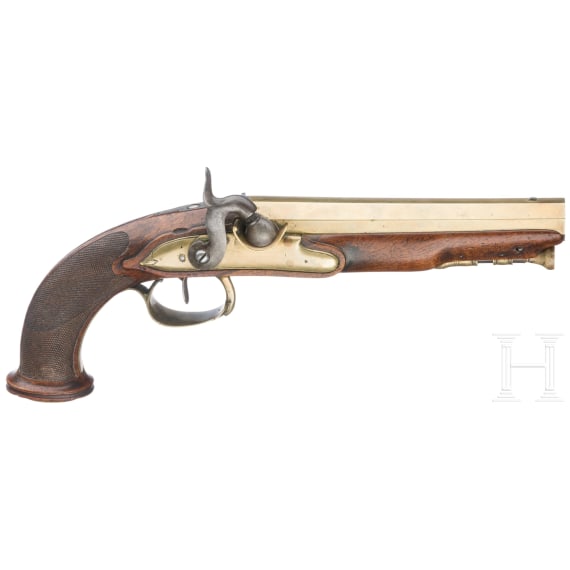 Ein Paar Offizierspistolen mit Messingl&auml;ufen, Frankreich, um 1810
