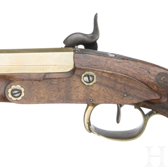 Ein Paar Offizierspistolen mit Messingl&auml;ufen, Frankreich, um 1810