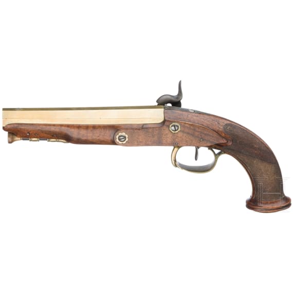 Ein Paar Offizierspistolen mit Messingl&auml;ufen, Frankreich, um 1810