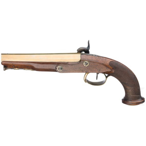 Ein Paar Offizierspistolen mit Messingl&auml;ufen, Frankreich, um 1810