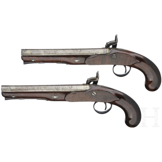 Ein Paar Perkussionspistolen im Kasten, England, um 1810