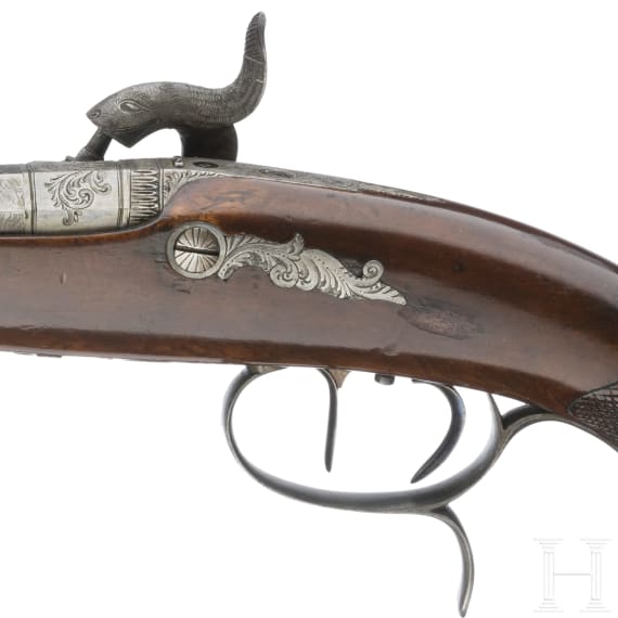 Ein Paar Perkussionspistolen im Kasten, Damm(?) in Elberfeldt, um 1840