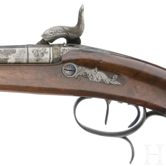 Ein Paar Perkussionspistolen im Kasten, Damm(?) in Elberfeldt, um 1840