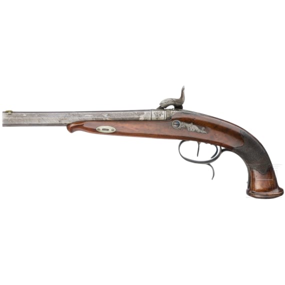 Ein Paar Perkussionspistolen im Kasten, Damm(?) in Elberfeldt, um 1840