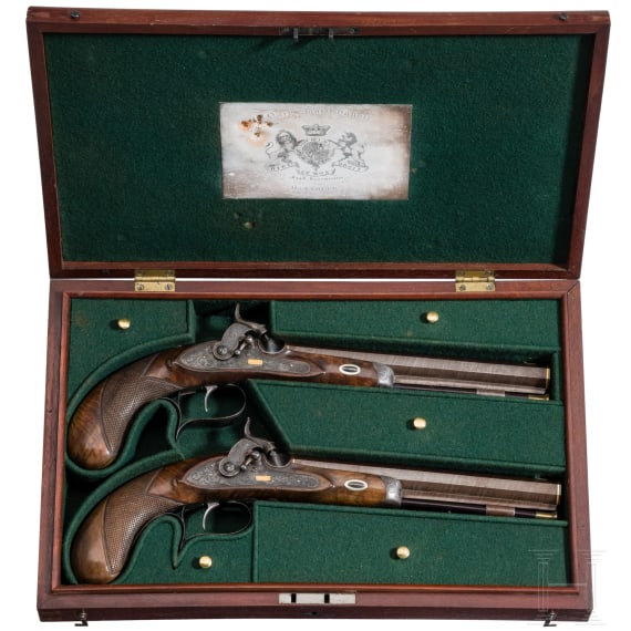 Ein Paar Perkussionspistolen im Kasten, Tanner in Hannover, um 1840