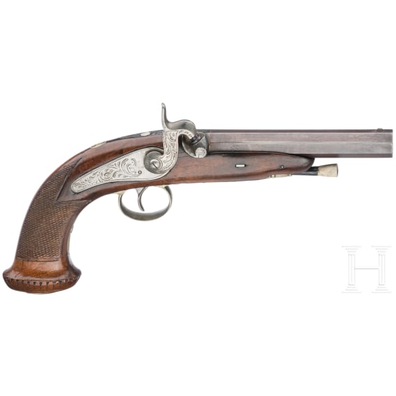 Perkussionspistole im Kasten, L&uuml;ttich, um 1840