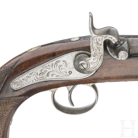 Perkussionspistole im Kasten, L&uuml;ttich, um 1840