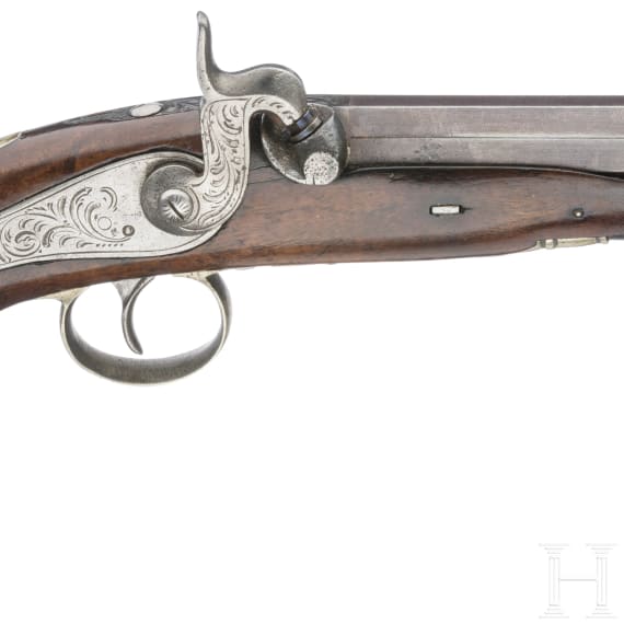 Perkussionspistole im Kasten, L&uuml;ttich, um 1840