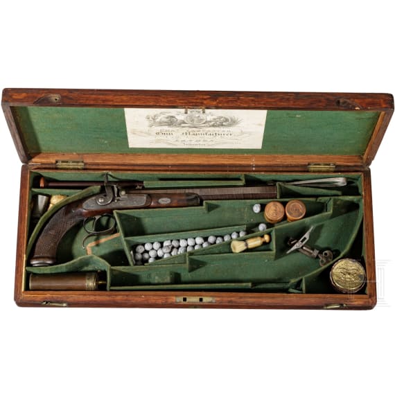 Perkussionspistole mit Ovalz&uuml;gen im Kasten, Charles Lancaster, um 1850