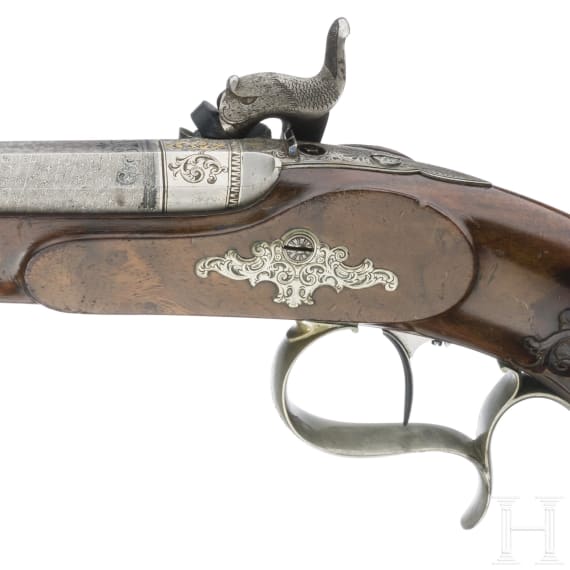Ein Paar Perkussionspistolen im Kasten, Anton Schaller in Suhl, um 1850