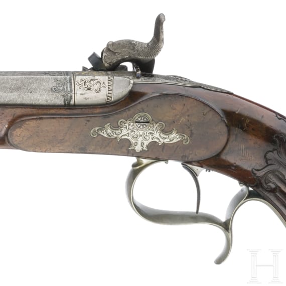Ein Paar Perkussionspistolen im Kasten, Anton Schaller in Suhl, um 1850