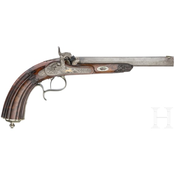 Ein Paar Perkussionspistolen im Kasten, Anton Schaller in Suhl, um 1850