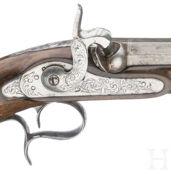 Ein Paar Perkussionspistolen im Kasten, wohl Belgien, um 1850