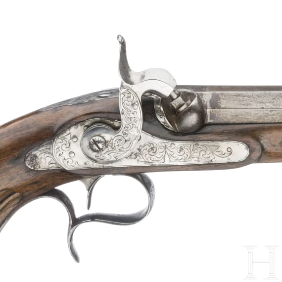 Ein Paar Perkussionspistolen im Kasten, wohl Belgien, um 1850