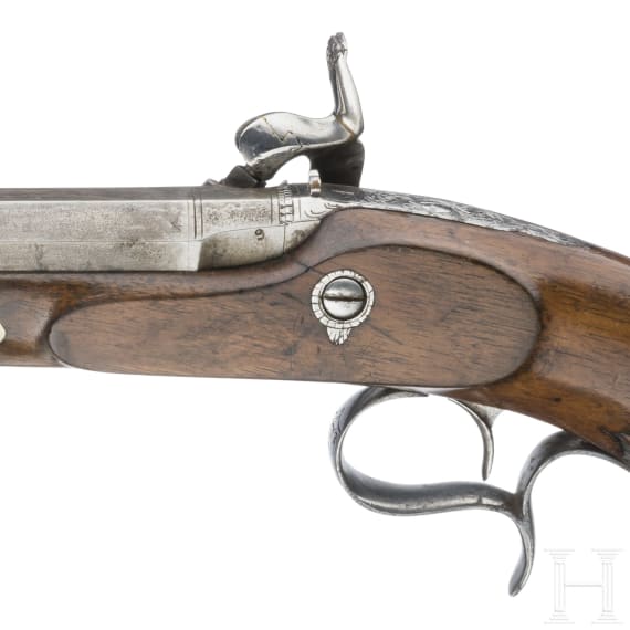 Ein Paar Perkussionspistolen im Kasten, wohl Belgien, um 1850