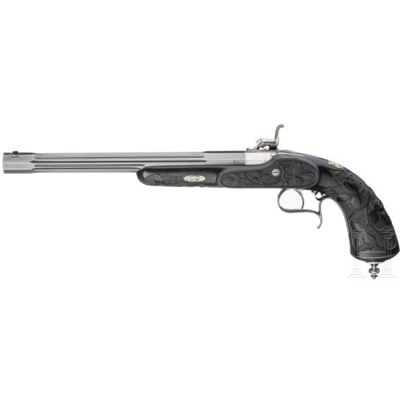 Perkussionspistole im Kasten, Berntheisel in Luneville, um 1850