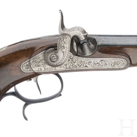 Ein Paar Perkussionspistolen im Kasten, Johann Hafner in Bozen, um 1850