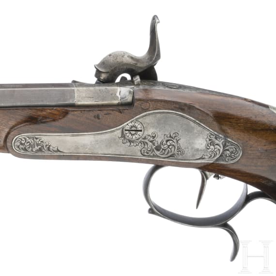 Ein Paar Perkussionspistolen im Kasten, Johann Hafner in Bozen, um 1850