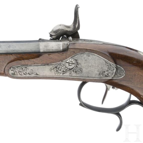 Ein Paar Perkussionspistolen im Kasten, Johann Hafner in Bozen, um 1850