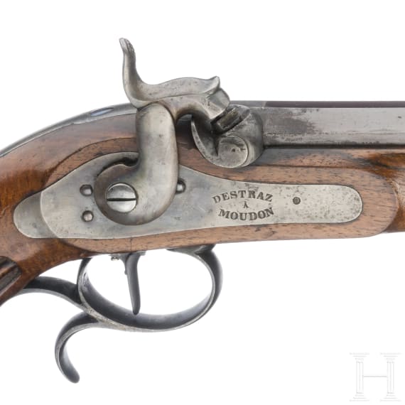 Ein Paar Perkussions-Scheibenpistolen im Kasten, Destraz &agrave; Moudon, um 1850