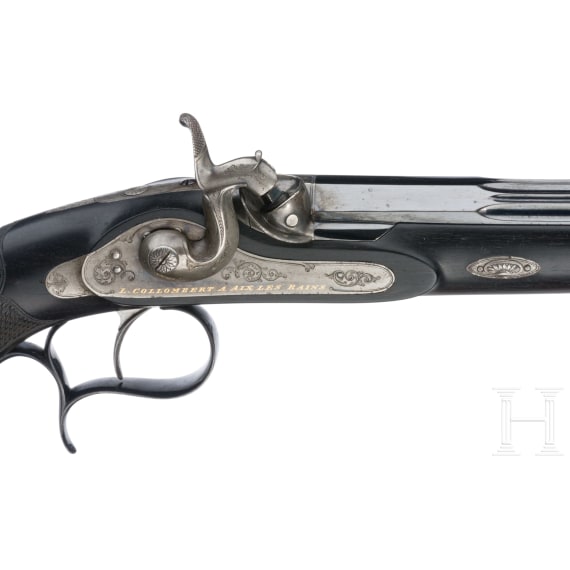 Ein Paar Perkussionspistolen im Kasten, L. Collombert in Aix-les-Bains, um 1850