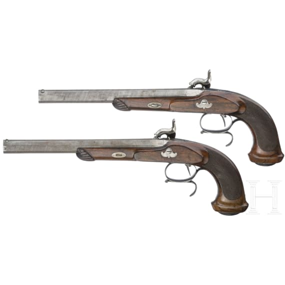 Ein Paar Perkussionspistolen im Kasten, Romain Schaller in Fribourg, um 1850