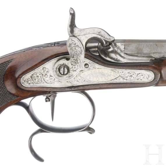 Ein Paar Perkussionspistolen im Kasten, Romain Schaller in Fribourg, um 1850