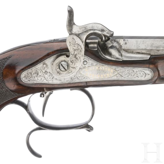Ein Paar Perkussionspistolen im Kasten, Romain Schaller in Fribourg, um 1850