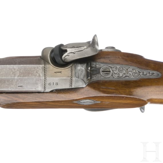 Perkussionspistole im Kasten, L&uuml;ttich, um 1850