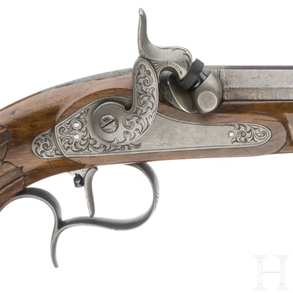 Perkussionspistole im Kasten, L&uuml;ttich, um 1850