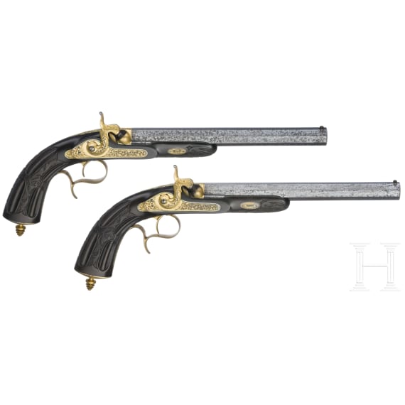 Luxus-Perkussionspistolen mit zugeh&ouml;rigem Kasten, F. P. Geerinckx Nachfolge, Paris, um 1850/60