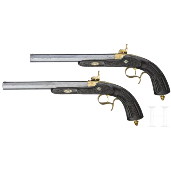 Luxus-Perkussionspistolen mit zugeh&ouml;rigem Kasten, F. P. Geerinckx Nachfolge, Paris, um 1850/60