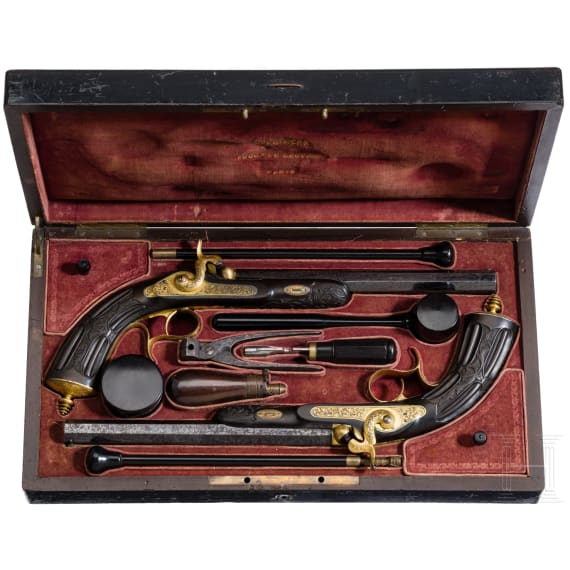 Luxus-Perkussionspistolen mit zugeh&ouml;rigem Kasten, F. P. Geerinckx Nachfolge, Paris, um 1850/60