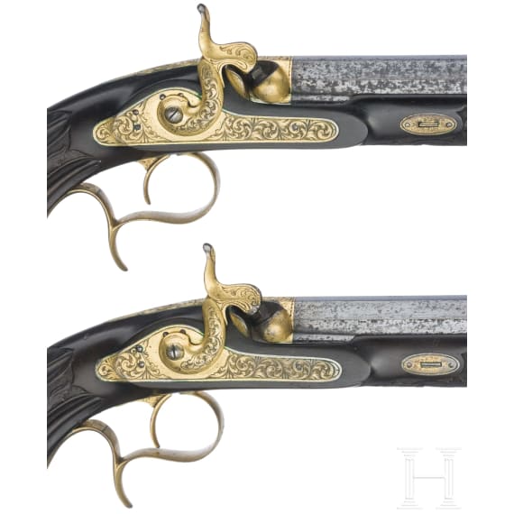 Luxus-Perkussionspistolen mit zugeh&ouml;rigem Kasten, F. P. Geerinckx Nachfolge, Paris, um 1850/60
