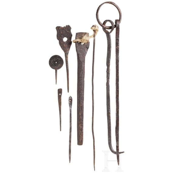 Sammlung von acht R&auml;umnadeln f&uuml;r Vorderladerwaffen und Gesch&uuml;tze, deutsch, 16./17. Jhdt.